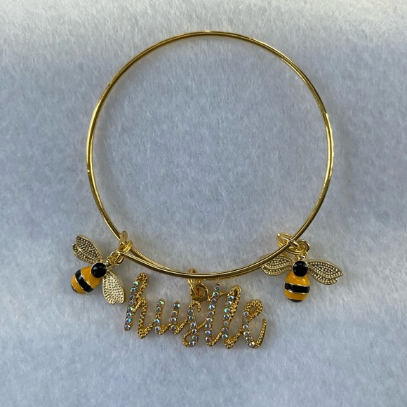 Hand Crafted Jewelry - Custom “Hustle🐝” Charm Bangle Bracelet